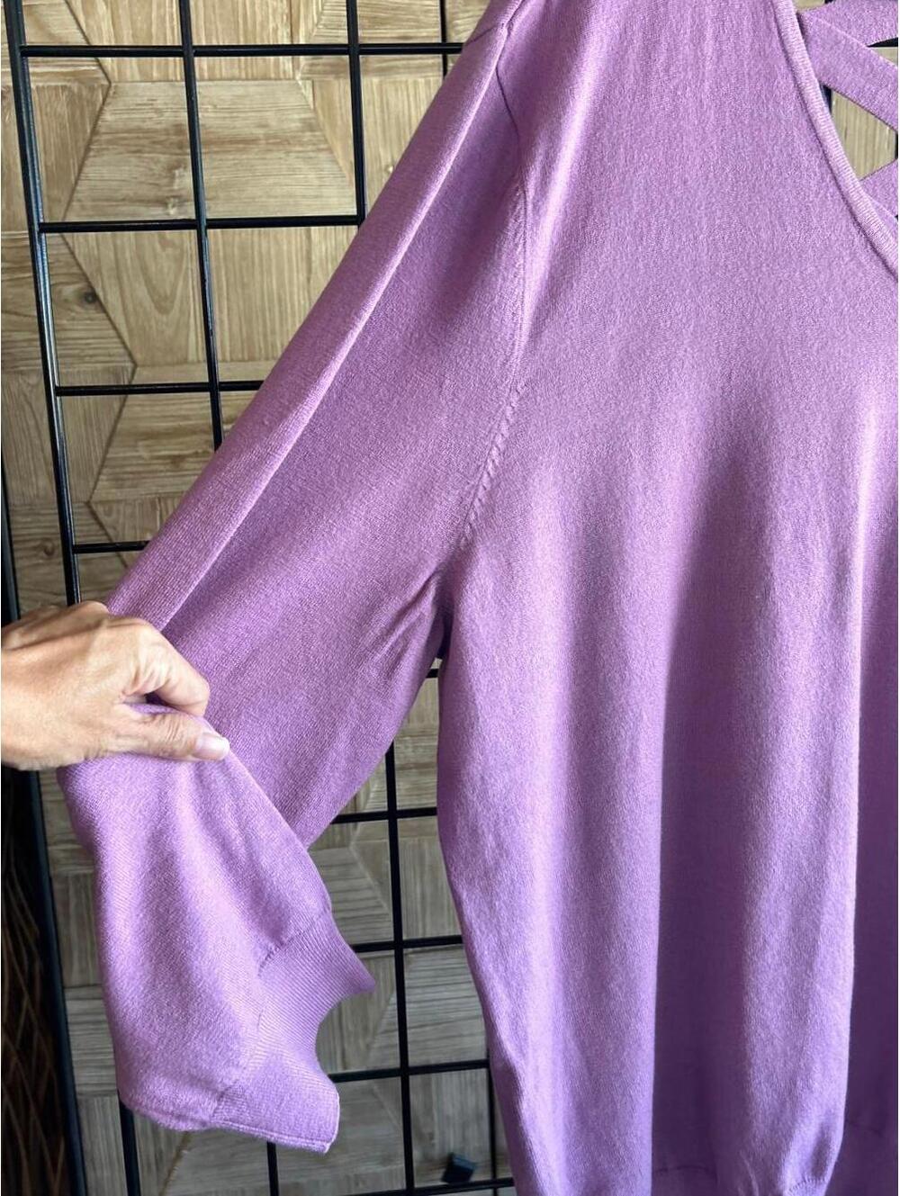 NWOT Love Ellie Womens Sweater 3X Purple Criss Cross Back Knit Pullover Cottage - Picture 2 of 5